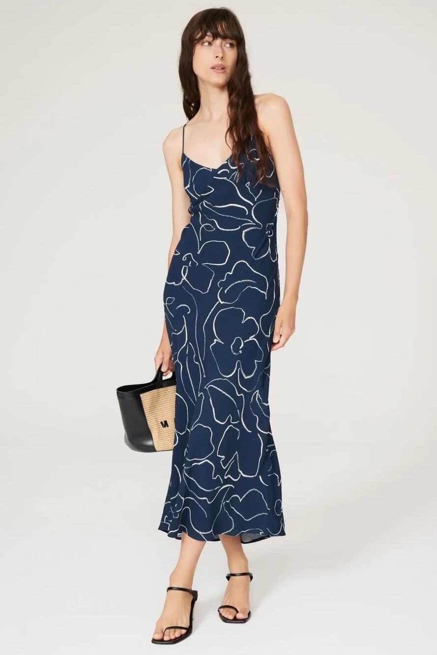 Madewell Sadie Navy Printed Sleeveless Midi Slip Dress Size 6 NWT